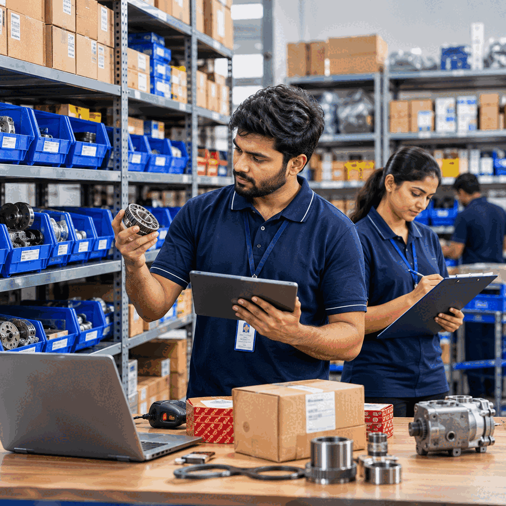 Spare parts inventory and replenishment in construction equipment ERP