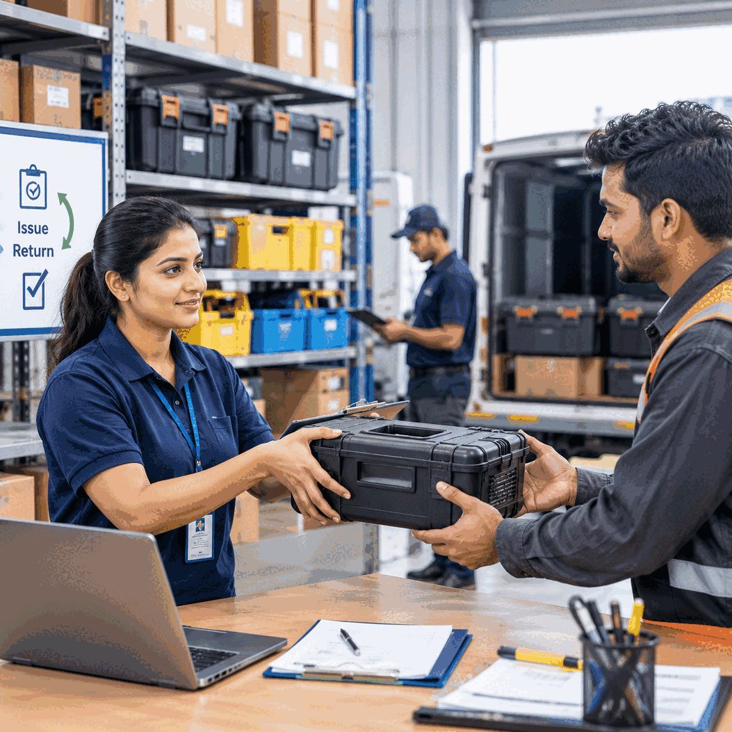 Returnable tools management in construction equipment ERP