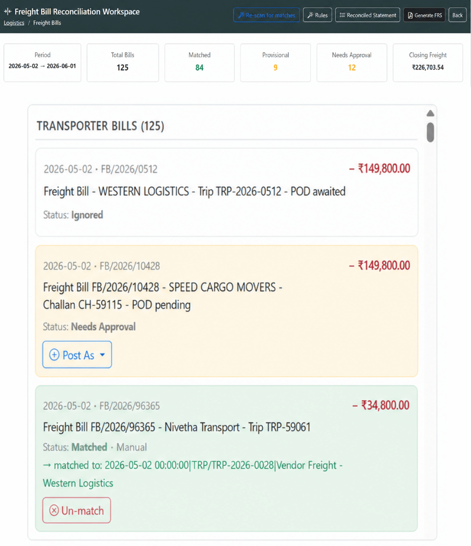 Automatic freight calculation in transportation ERP
